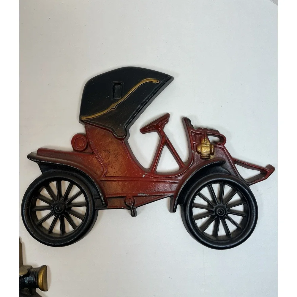 Vintage Midwest Cast Metal Antique Cars Wall Hanging Plaques Complete Set of 3